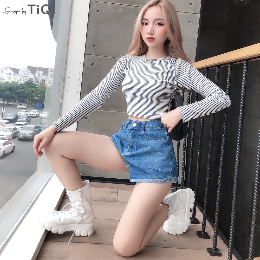 Quần short nữ vải jeans cotton lưng cao TiQi Jeans S1-475 | BigBuy360 - bigbuy360.vn