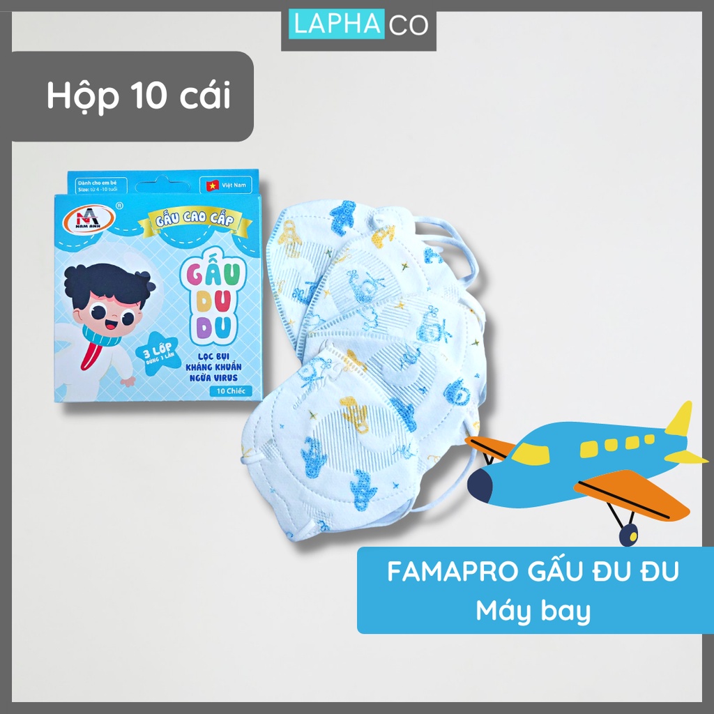 [ GẤU DU DU NAM ANH -10 CÁI] Khẩu trang trẻ em 3d Gấu Du Du Famapro Kháng giọt bắn, Kháng khuẩn