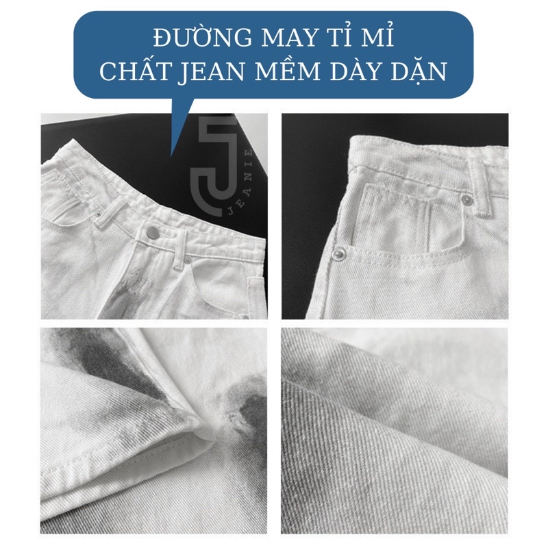 Quần jeans trắng loang JEANIE màu độc lạ cá tính, quần Unisex nam nữ ống suông
