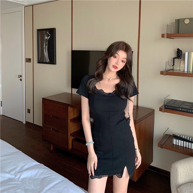 Đầm ngắn PERTY dáng ôm phối ren gợi cảm thời trang mùa hè hàng mới dành cho bạn nữ