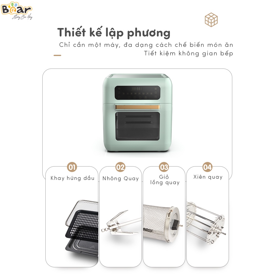 Nồi chiên không dầu 10L Bear tích hợp đa năng với 7 phụ kiện chuyên dụng