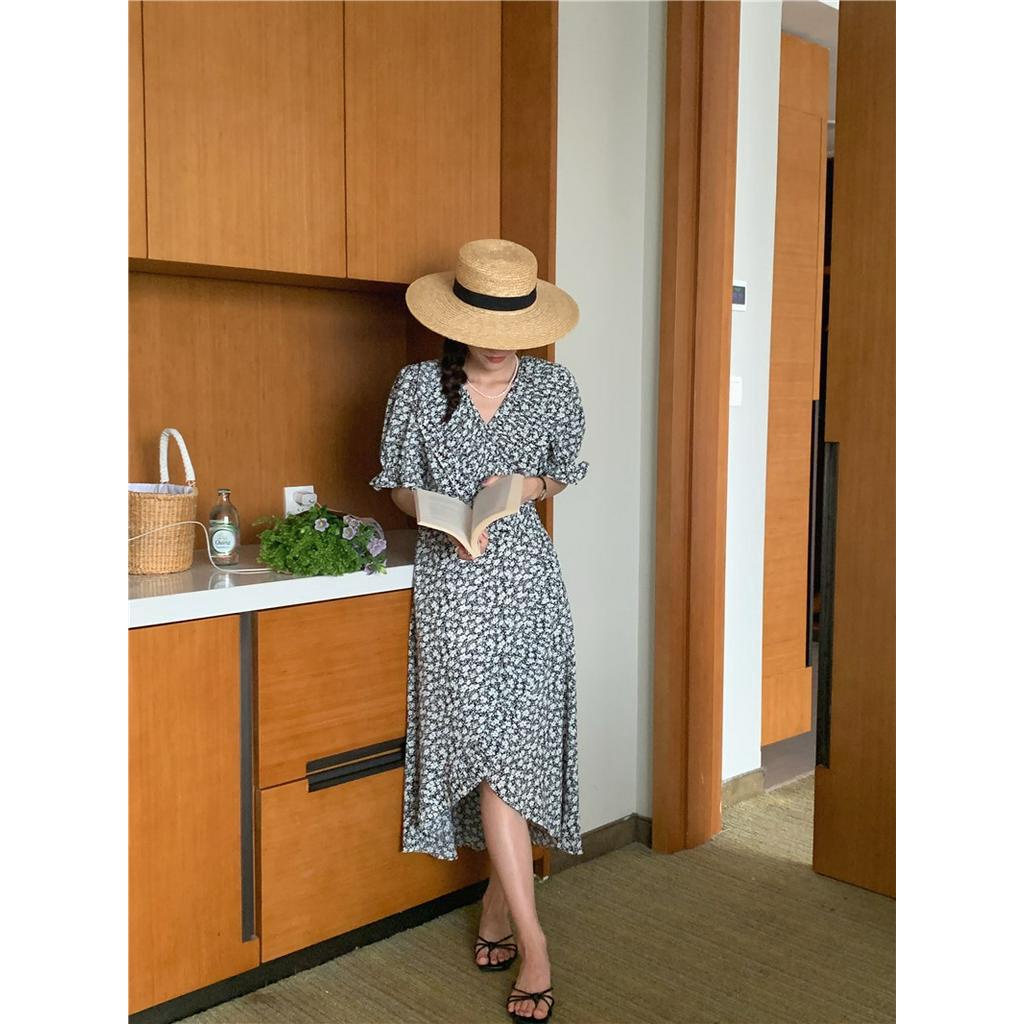 Đầm Hoa Xếp Ly Cột Dây Phong Cách Retro Thời Trang Mùa Hè 51125