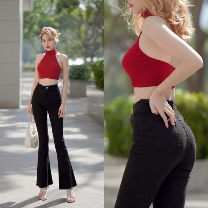 [Mã WASTMAY giảm 15% tối đa 30K đơn 150K] [hình thật] QUẦN JEANS DÀI LOE TRƠN ĐEN- hình thật trải sàn