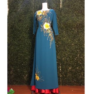 M07 ÁO DÀI XANH CỔ VỊT REN VÀNG