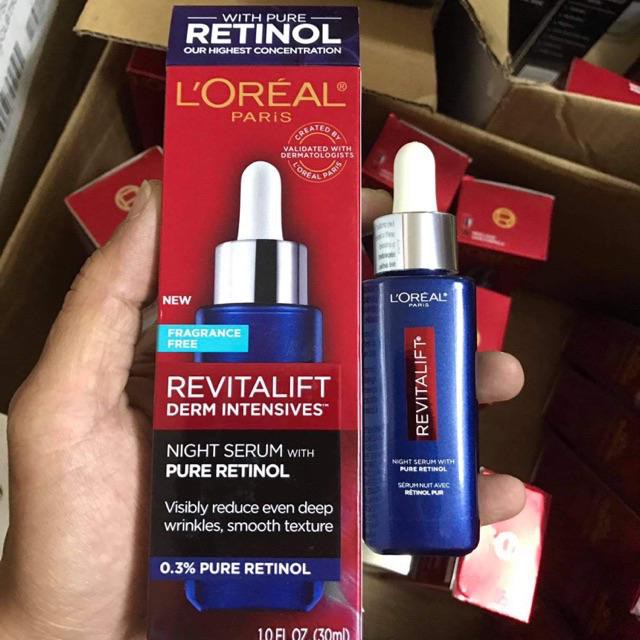 HUYẾT THANH CHỐNG NẾP NHĂN LOREAL REVITALIFT DERM INTENSIVES NIGHT SERUM PURE RETINOL 0.3% 30ML CHÍNH HÃNG - 8176