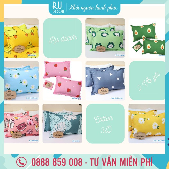 ĐÔI VỎ GỐI RU DECOR - BAO GỐI NẰM COTTON 45 X 65CM MỚI NHẤT 2021