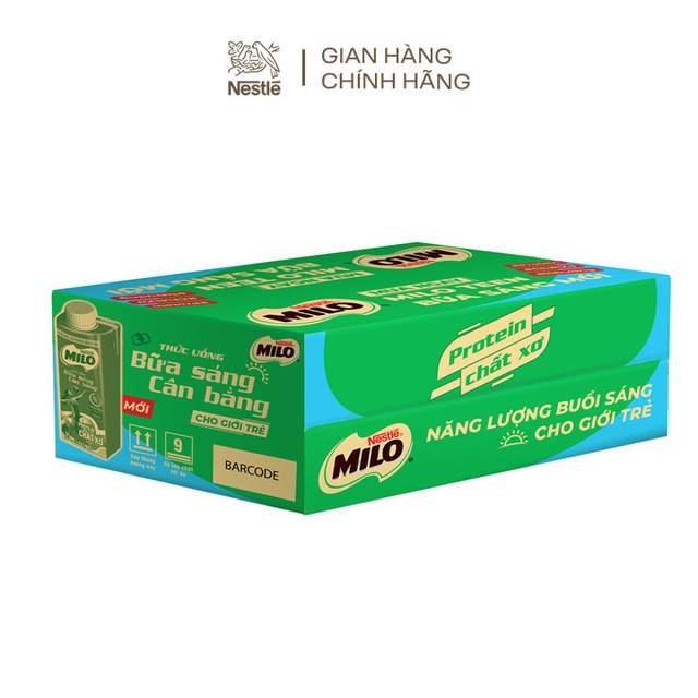 Thùng 24 hộp sữa lúa mạch ngũ cốc Nestlé MILO teen bữa sáng ít đường 200 ml/hộp