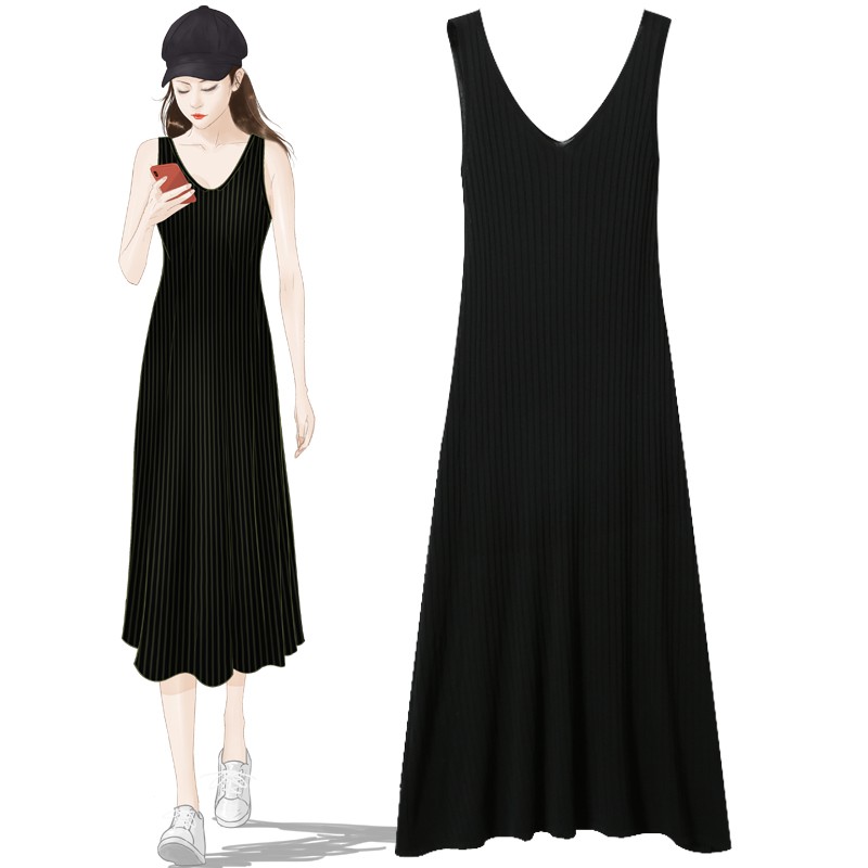 Đầm len gân xòe hai dây ulzzang 7010 | BigBuy360 - bigbuy360.vn