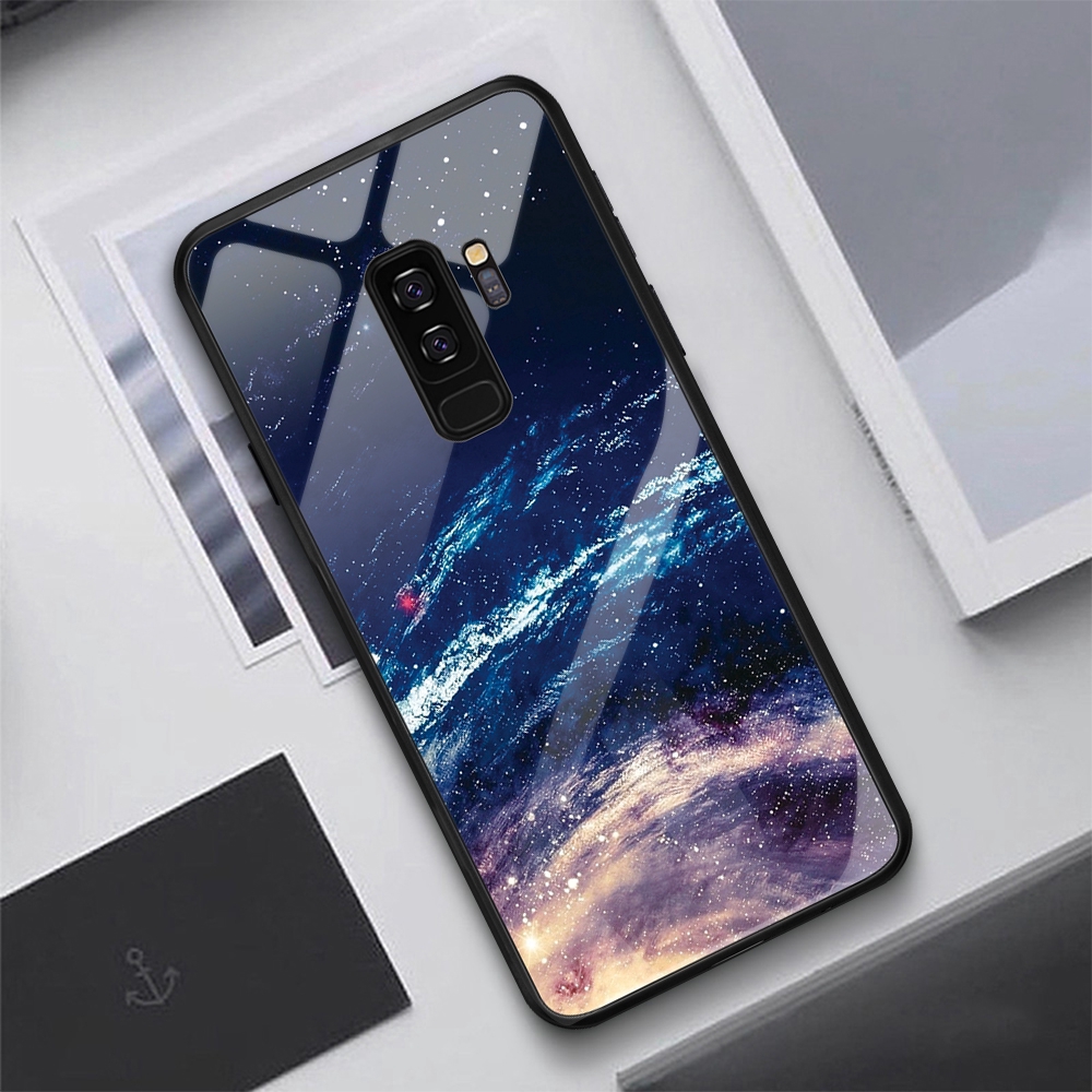 Ốp điện thoại mặt kính cường lực họa tiết bầu trời độc đáo dành cho Samsung Galaxy S8+/A7/A750/J4+/J6+/S9 Plus