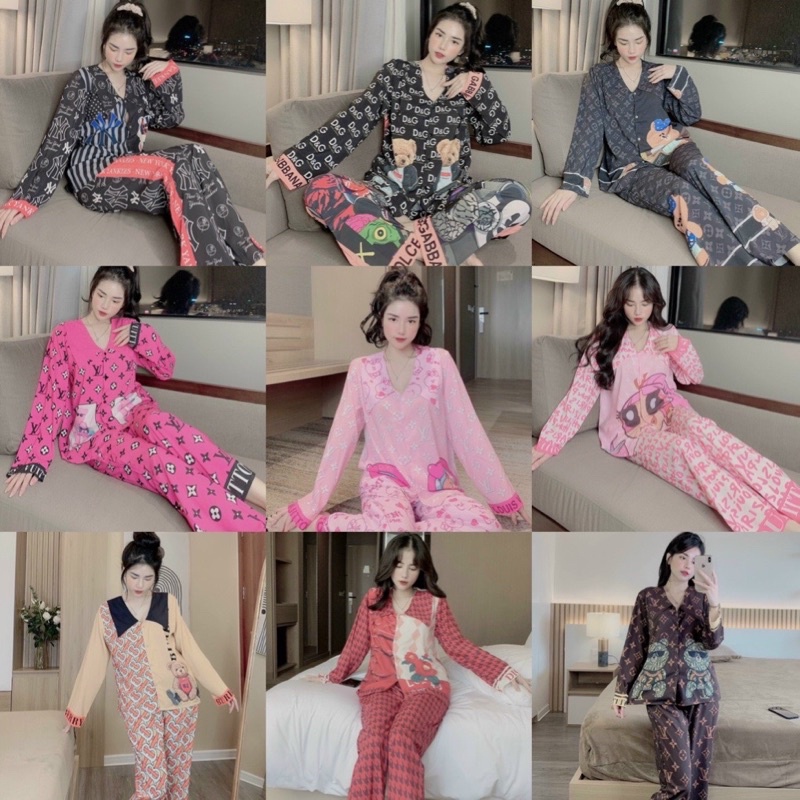 Đồ Bộ Pijama Lụa Hình Cổ Nhọn Tay Dài
