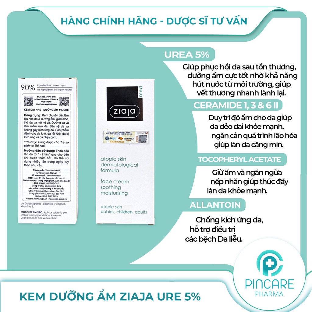 Kem Dưỡng Ẩm Ziaja Ure 5% 50ml - Hàng chính hãng - Nhà Thuốc Pincare