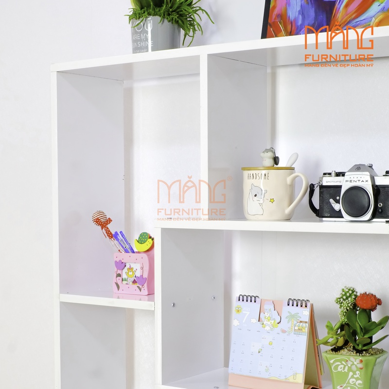 Kệ sách gỗ, giá sách đứng nhiều ngăn (3 màu: trắng, đen, vân gỗ) KS04