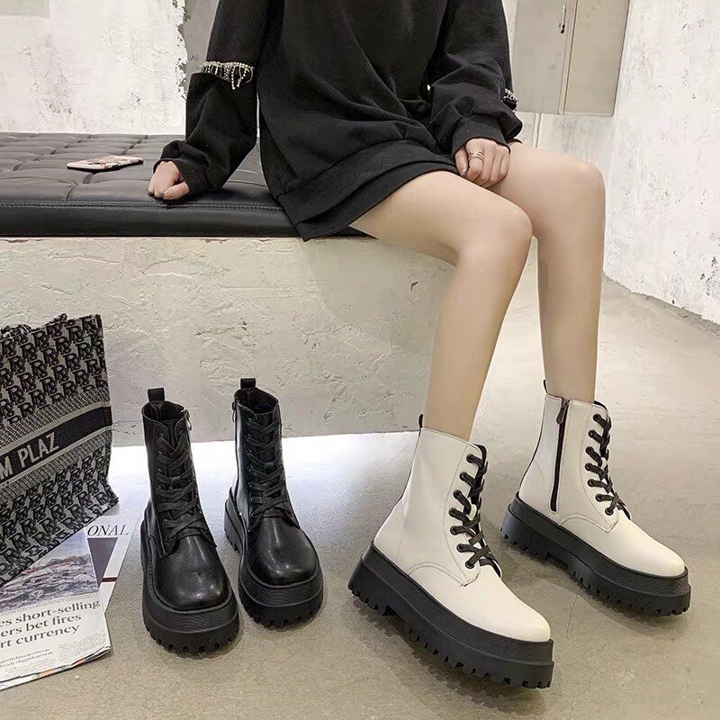 Giay Boots nu ulzzang B91 đế cao 5-6cm có khoá bên cạnh