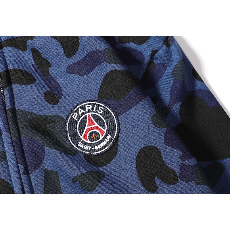 Áo khoác nam nữ BAPE X PSG có nón họa tiết rằn ri