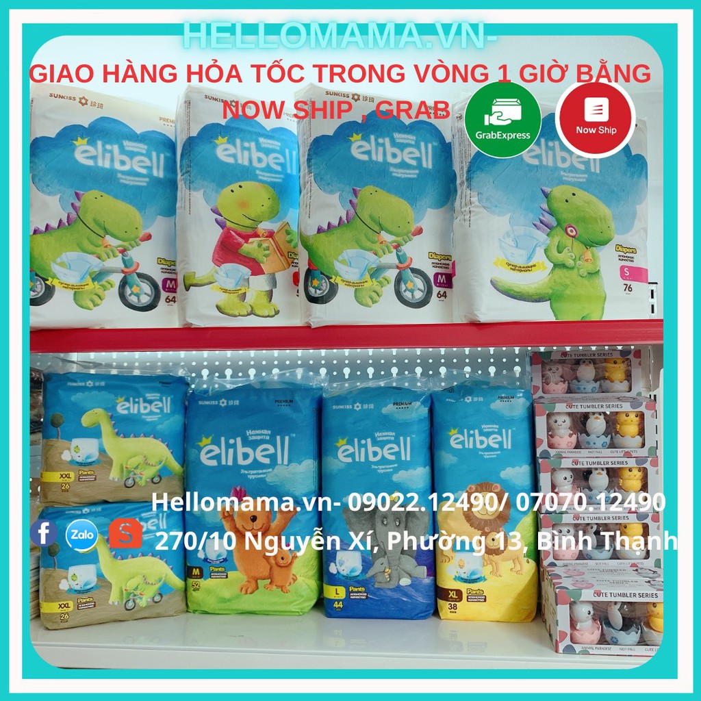 Bỉm/Tã quần ELIBELL nội địa NGA CAO CẤP 3 miếng dùng thử tã Dán/Quần đủ size S76/M64/L54/XL44/L44/XL38