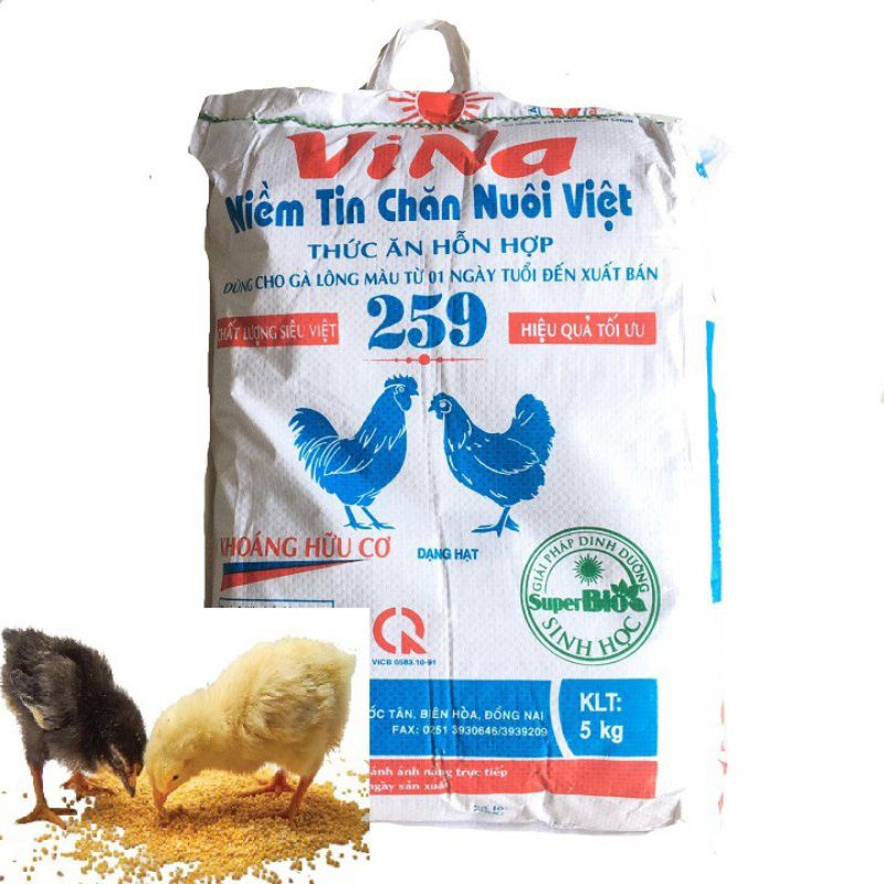 Thức ăn dinh dưỡng dùng cho gà con mới nở Vina259 - Cám gà con - túi 1Kg