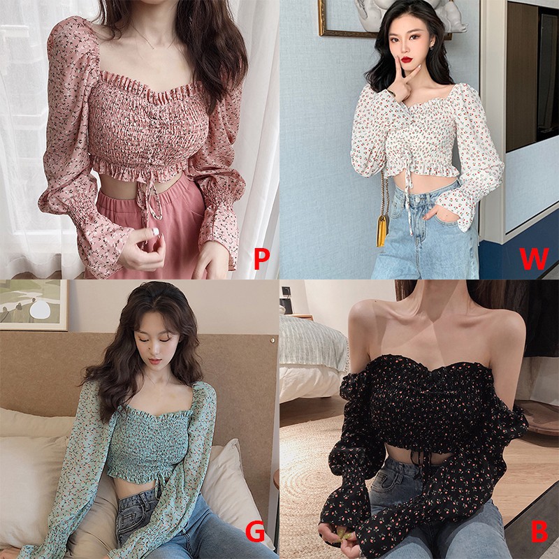 Nhập WAFACB10K giảm 10K cho đơn từ 50K_Áo Kiểu Chất Chiffon Tay Ngắn Hoạ Tiết Hoa Thiết Kế Thanh Lịch