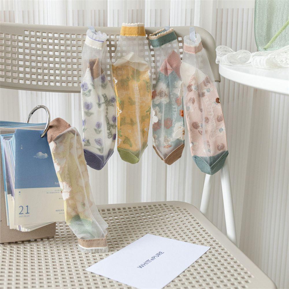 Vớ Cổ Thấp Bằng Vải Lụa Cotton Mỏng Thoải Mái In Họa Tiết Hoa Cổ Điển Thời Trang Cho Nữ