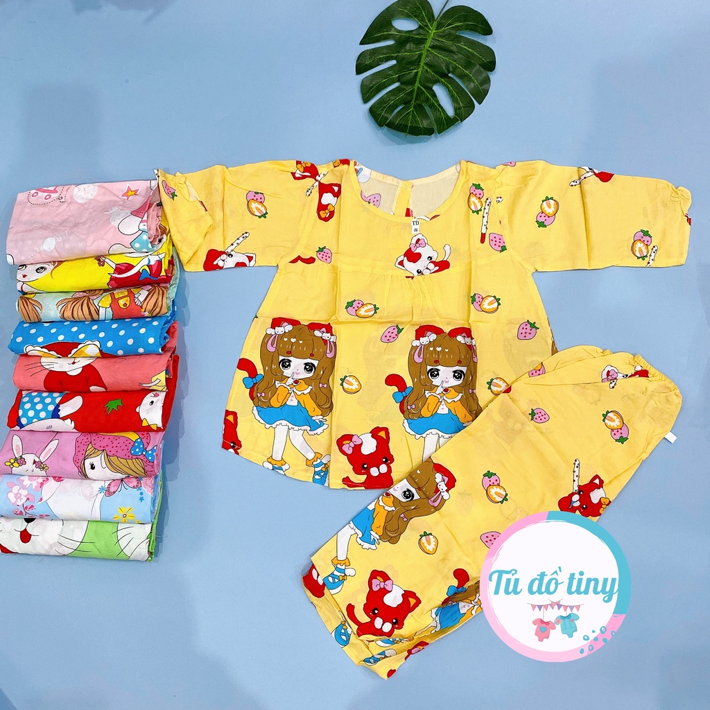 (SIZE 8) Bộ tole lanh (tôn) lanh lụa mặc nhà bé gái tay dài quần dài cổ tròn 18-20kg, bộ hè cho bé, mát mẻ.