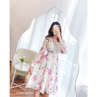 Váy cổ tim hoa tím xòe Min Design