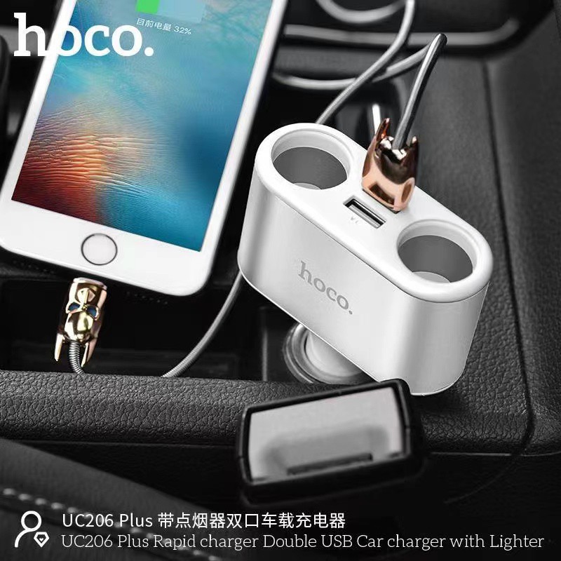 Tẩu Sạc Nhanh 4 trong 1 - 2 Cổng usb và Đầu Ra 2 Tẩu Thuốc Hoco UC206 plus - Bảo Hành 6 Tháng