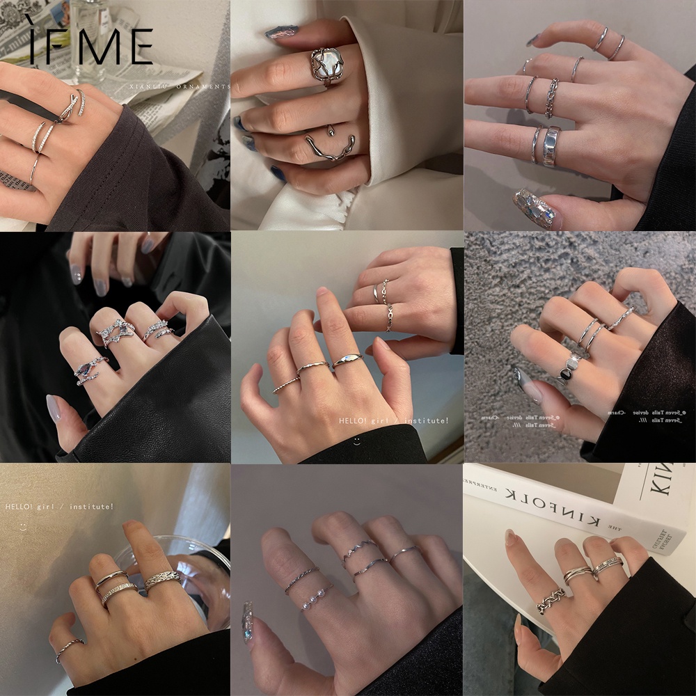 IF ME Bộ Nhẫn Đính Ngọc Trai Hình Trái Tim Tinh Tế Cho Nữ