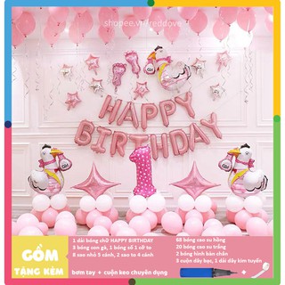Set bóng trang trí sinh nhật gà hồng cực đẹp dành cho bé gái [ TẶNG KÈM BƠM và MIẾNG DÍNH BÓNG]