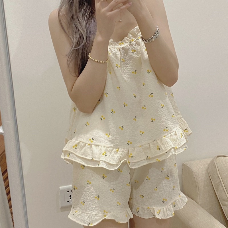 [ ẢNH THẬT + VIDEO ] Set pijama 2 dây xinh xắn thoáng mát. Bộ ngủ nữ dễ thương pyjama