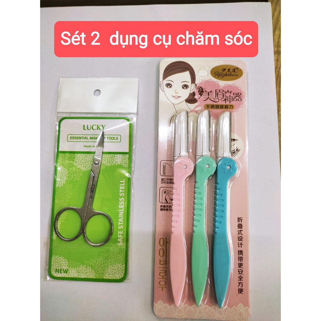 SÉT 2 DỤNG CỤ CHĂM SÓC-GỒM DAO CAO LÔNG MÀY &amp; KÉO TỈA LÔNG MÀY, LÔNG MŨI