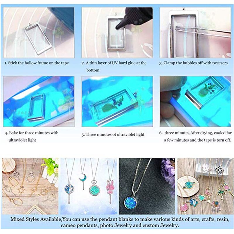 Set 10 khung bezel mặt dây chuyền hình tròn ép mặt hoa DIY resin UV làm đồ trang sức