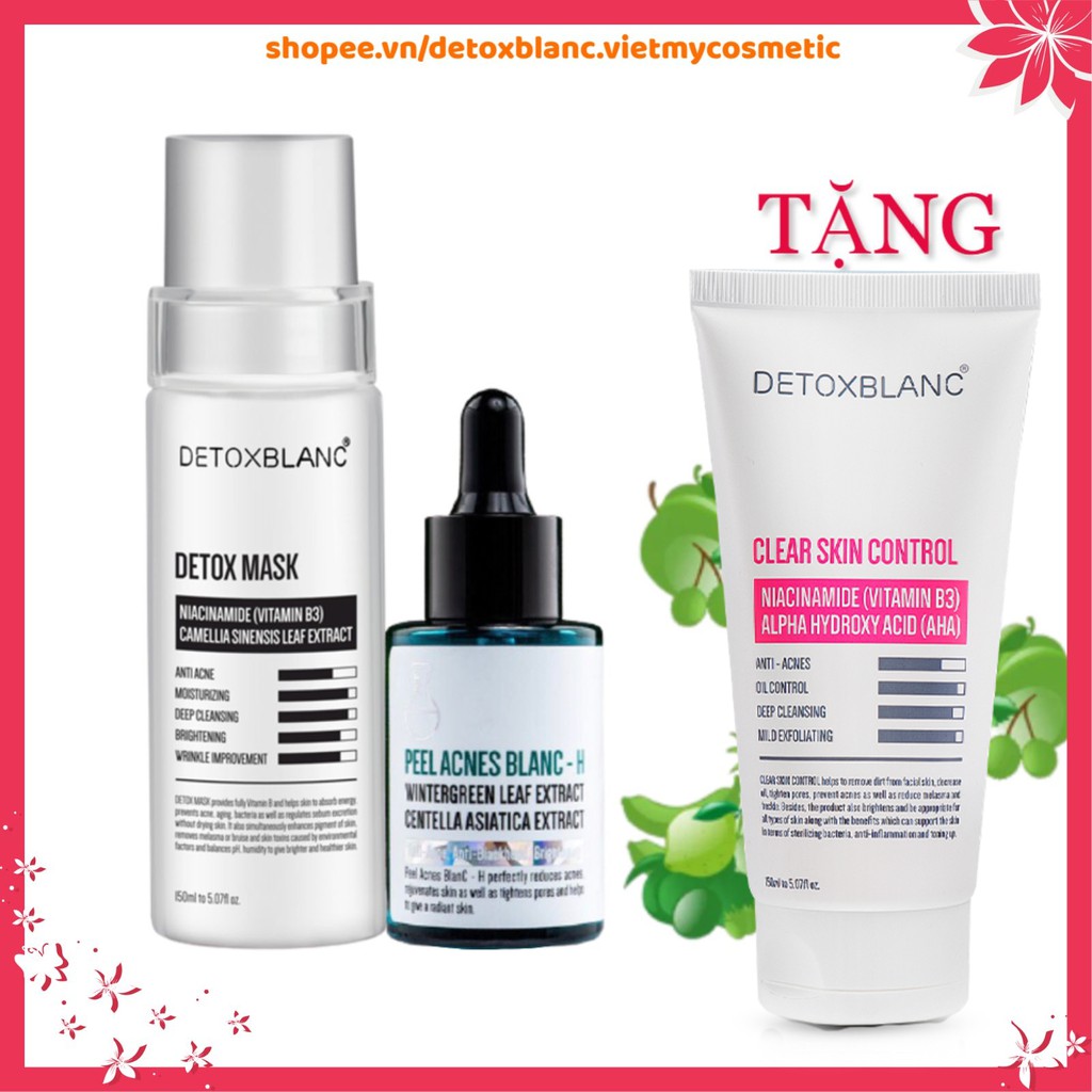 Combo xóa mụn thâm dưỡng trắng Detox blanc (Detox mask+Serum H tặng kèm sữa rửa mặt)