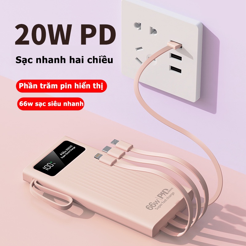 AiGeek Sạc Dự Phòng 20000mAh 66W Sạc Nhanh PD 20W Có Đèn LED Và 4 Cáp Sạc Cho All Android Phone Pin Sạc Dự Phòng