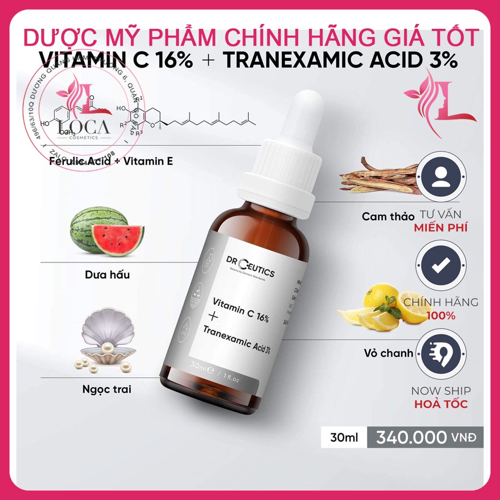 [SẴN] Serum Vitamin C DrCeutics (30ml)- Vitamin C 16% + Tranexamic Acid 3% - Sáng da, mờ thâm, chống lão hóa