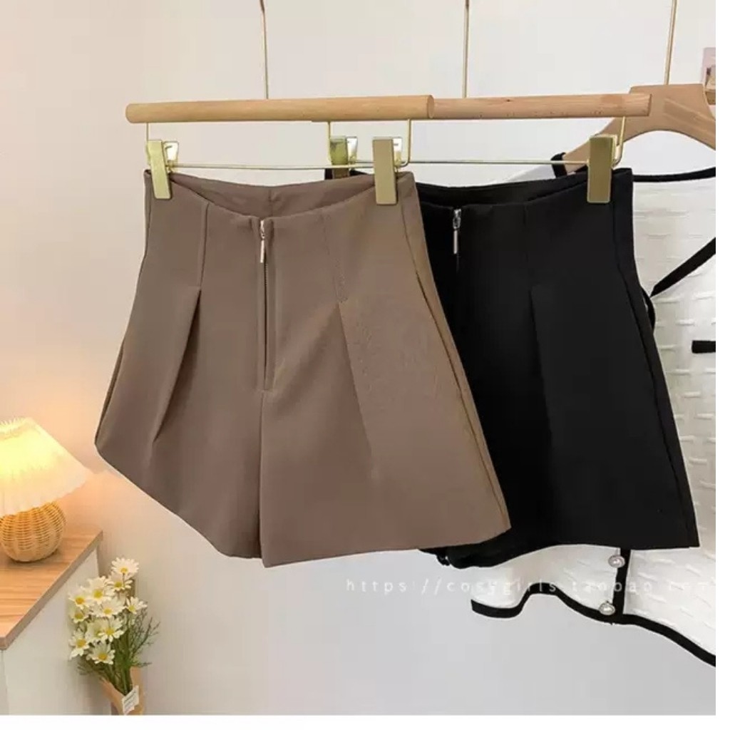 Quần sooc đùi nữ lưng cao khoá giữa chất tuyết mưa siêu đẹp