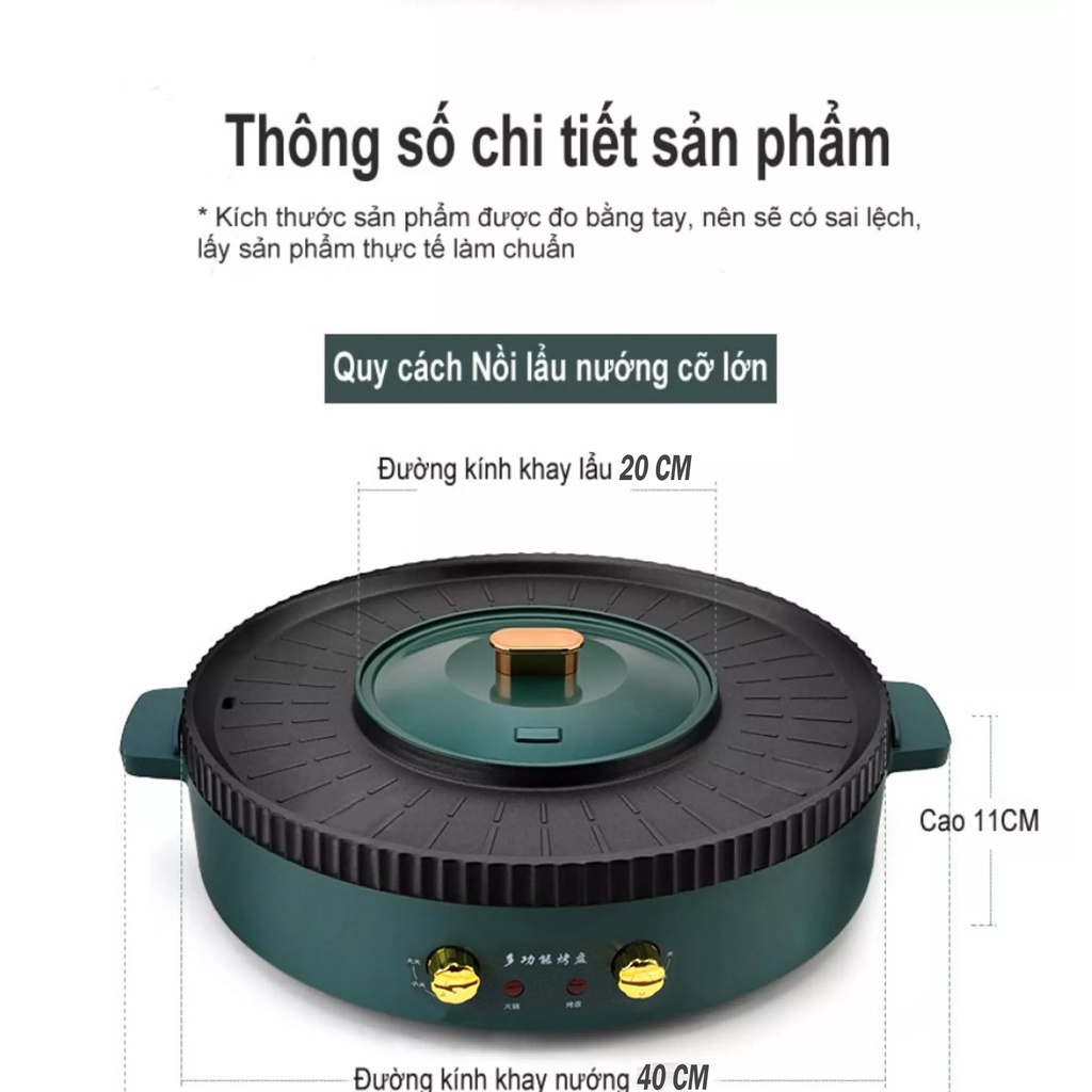 Bếp Lẩu Nướng 2 Trong 1 Có Phủ Chống Dính Cao Cấp, Công suất tối đa lên đến 2200W - Nồi lẩu điện - Bếp nướng không khói