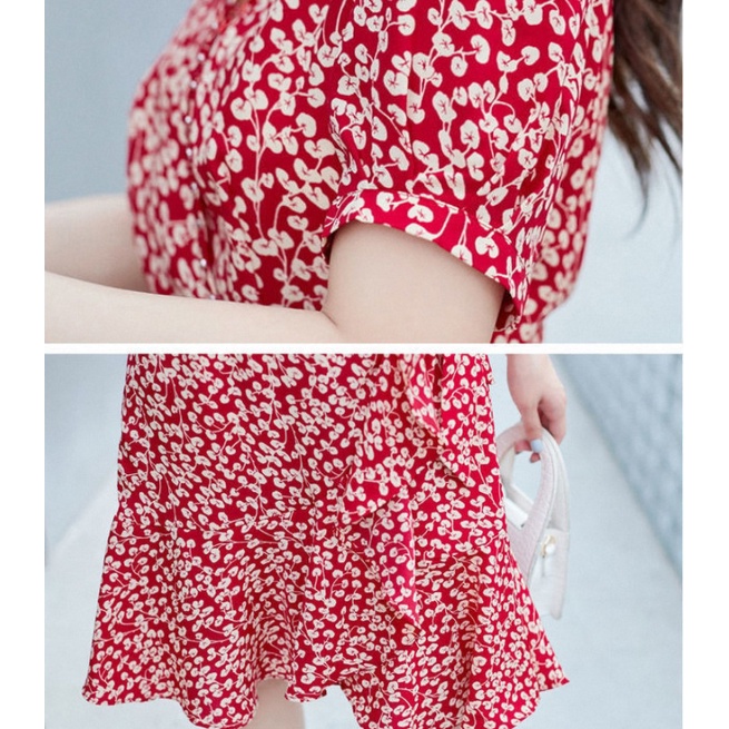 Đầm Đuôi Cá Cổ Chữ V In Hoa Thời Trang Mùa Hè Dành Cho Nữ