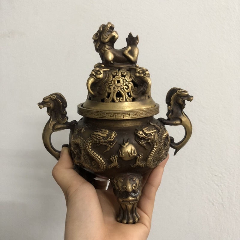 Lư xông trầm đồng cao cấp-  đỉnh xông trầm Lưỡng lòng chầu nhật