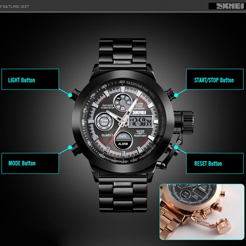 Đồng Hồ Điện Tử SKMEI 1515 Chống Thấm Nước, Chất Liệu Thép Không Gỉ