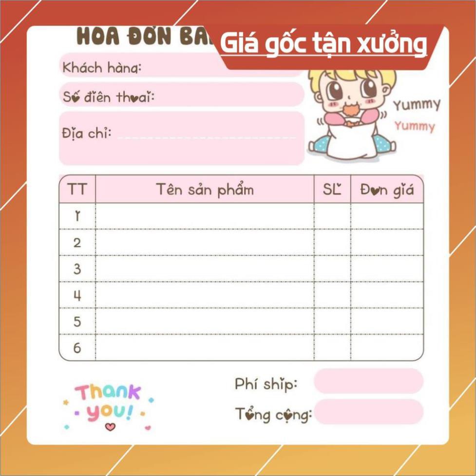 [Free ship] Hoá đơn bán hàng mini 1 liên siêu dễ thương quyển 100 tờ