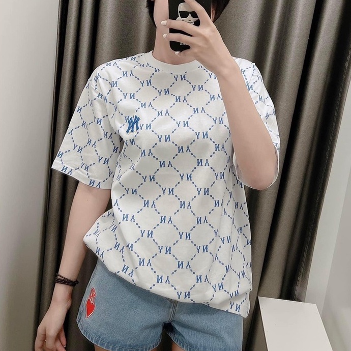 TRẮNG - Áo Phông Cổ Tròn MLB Tee Diamond Monogram VNXK - ÁO THUN NY HÀNG XUẤT DƯ