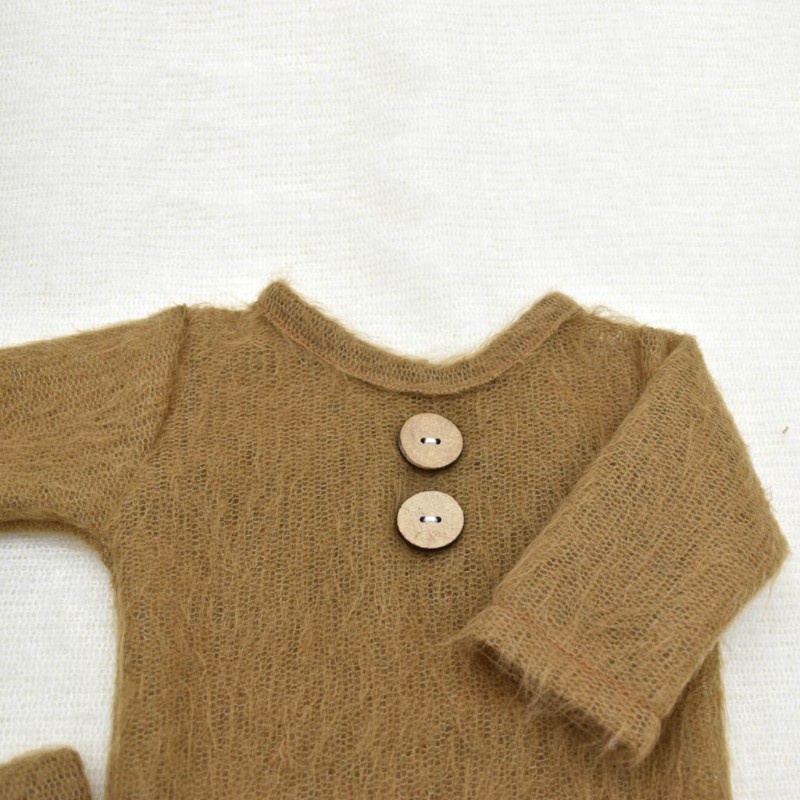 Set romper + mũ chóp dài bằng len dệt kim đạo cụ chụp ảnh cho bé sơ sinh
