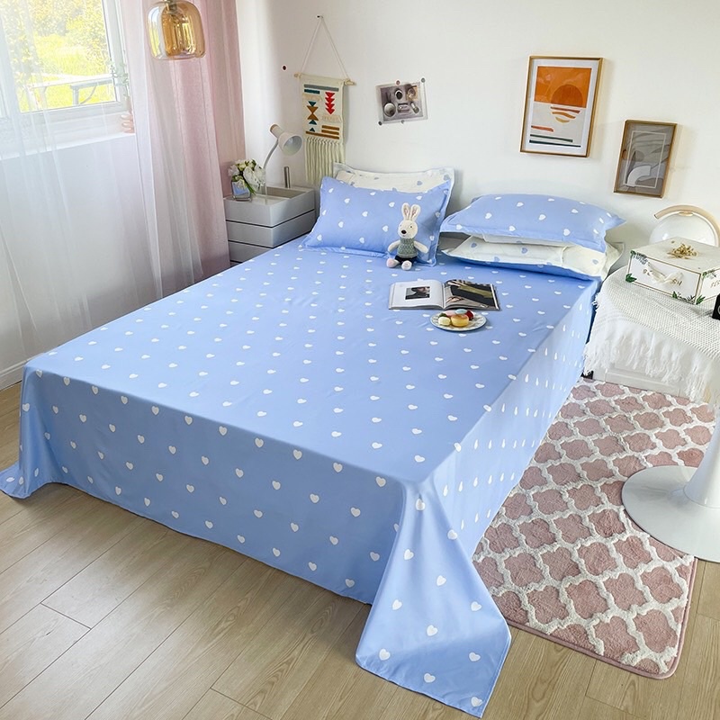 Bộ chăn ga gối Cotton Poly Bo Decor xanh chấm bi phối hàn quốc