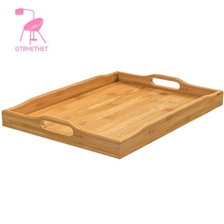 Khay phục vụ thức ăn bằng gỗ tre hình chữ nhật có tay cầm tiện dụng