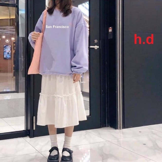 Sét áo chun tay San Fran + chán váy 3 tầng HDN987