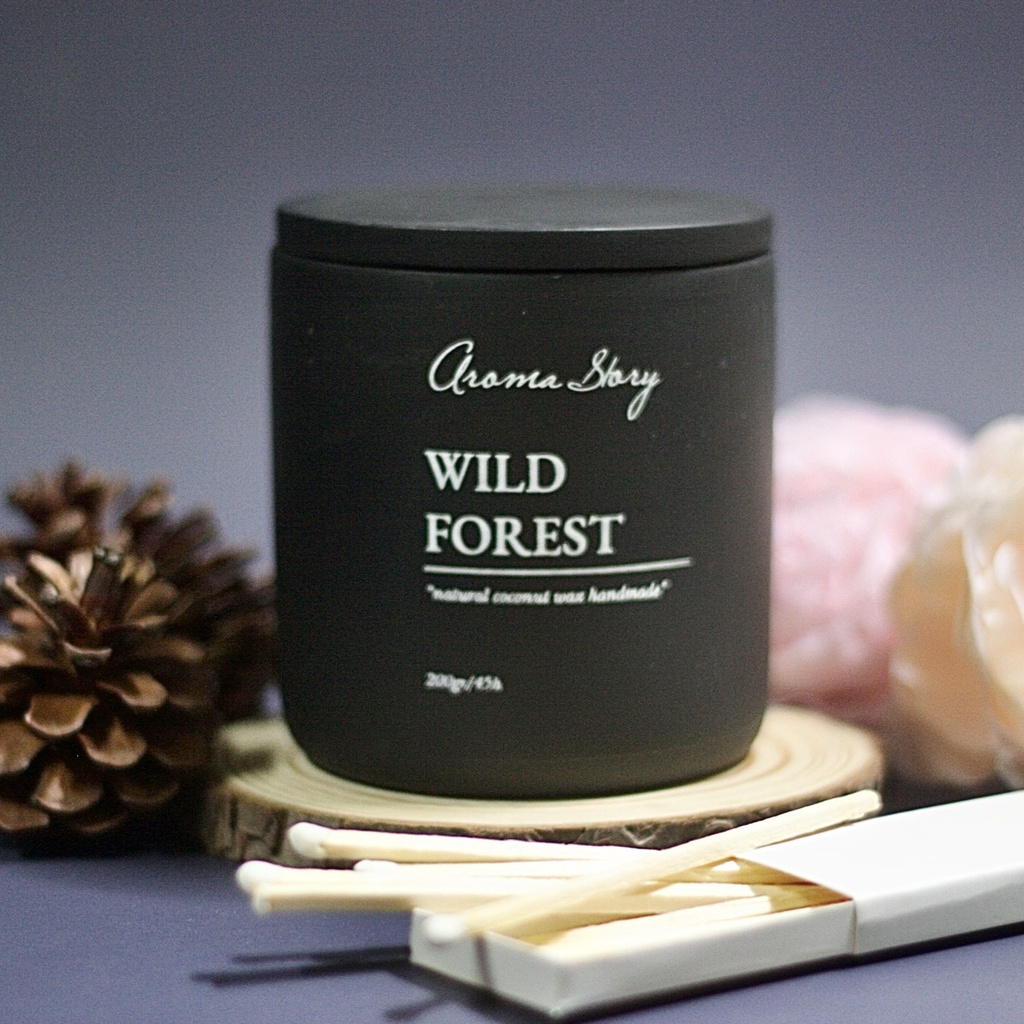 Nến thơm trang trí, cao cấp, tự nhiên Aroma Story hương gỗ Wild Forest size 200g