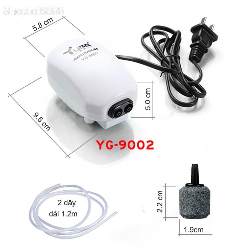 Máy tạo sủi khí oxy cho bể cá cảnh kèm đầu sủi bọt loại 2 đầu hoặc 1 đầu tùy chọn (Kho hàng Hà nội)