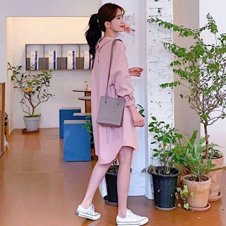 Đầm sơ mi hồng form dài v2 (kèm hình thật)