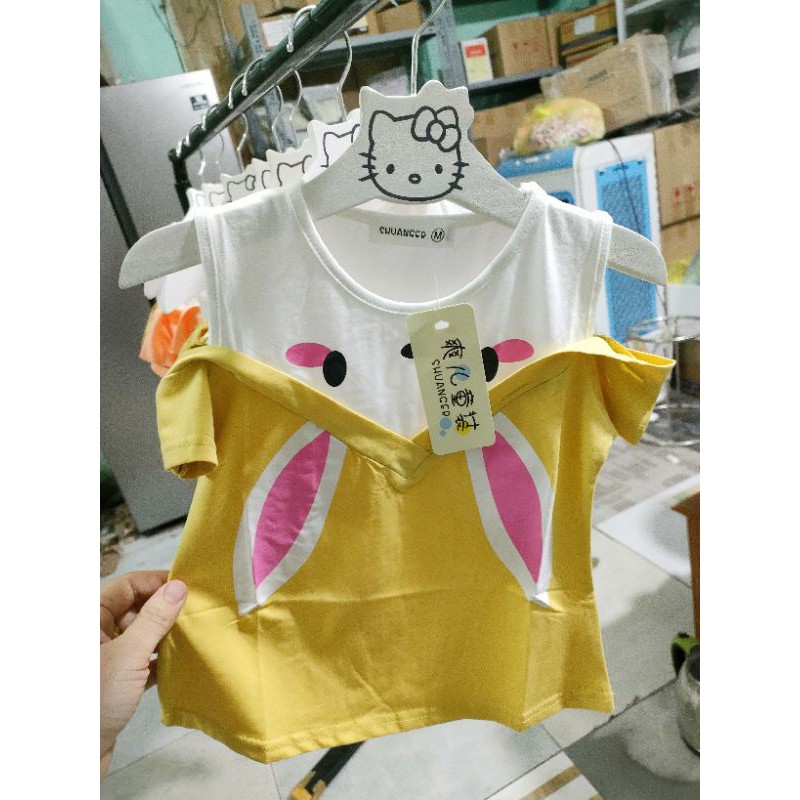 ♥️8_15kg♥️ áo hở vai thỏ siêu xinh, hàng quảng châu 100% cotton