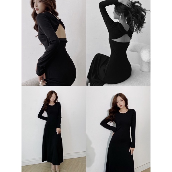 Váy len H.I.U ROOM body dáng dài dự tiệc thu đông, Anes dress cut out lưng sexy H.I.U design 2021. | BigBuy360 - bigbuy360.vn