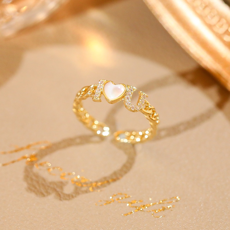 [Jiudolan] Nhẫn Hình Trái Tim Và Chữ LOVE Mạ Vàng Thời Trang Cho Nữ